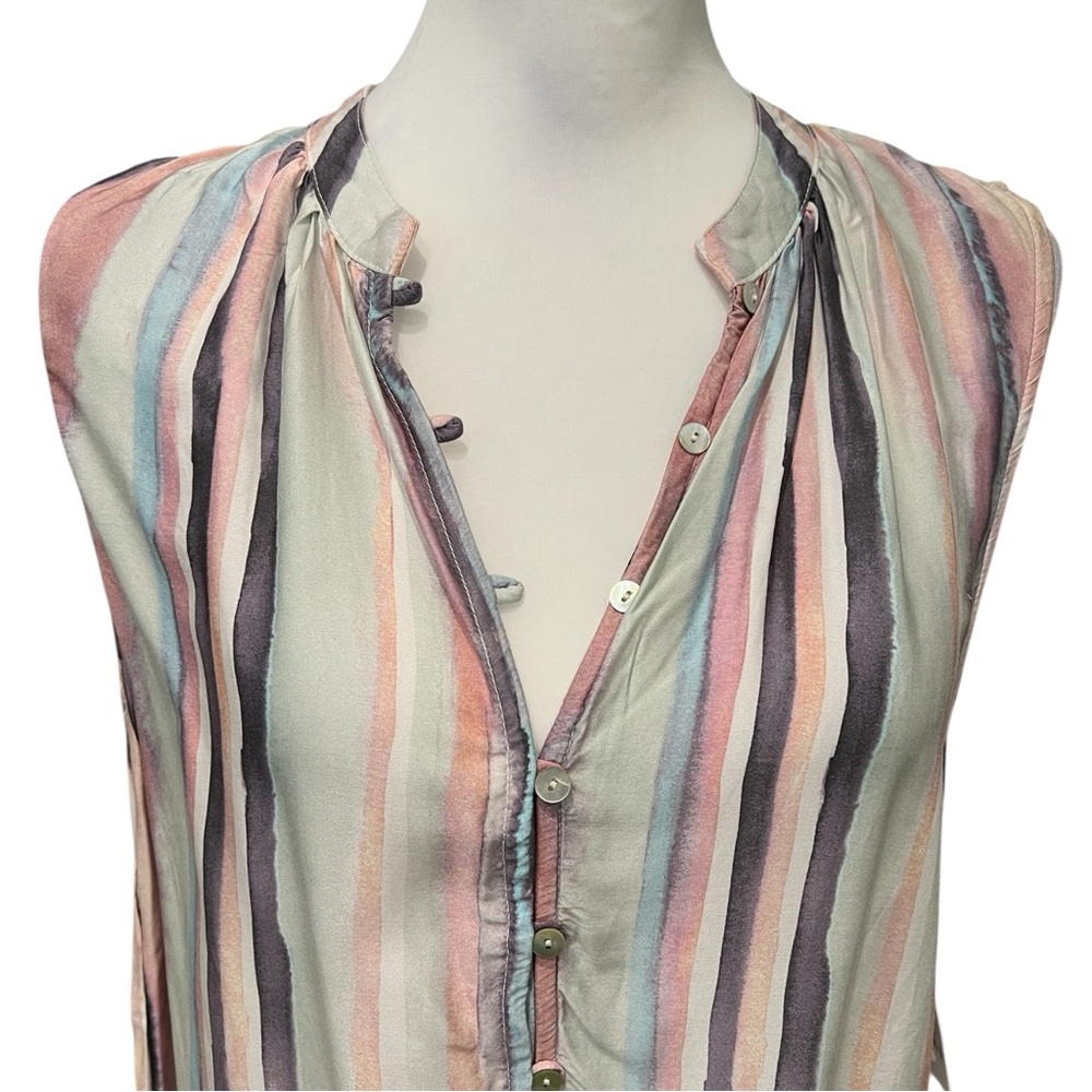 Bella Dahl Striped Button Front Blouse Sleeveless Tank Watercolor Pastel M NEW - Picture 11 of 13